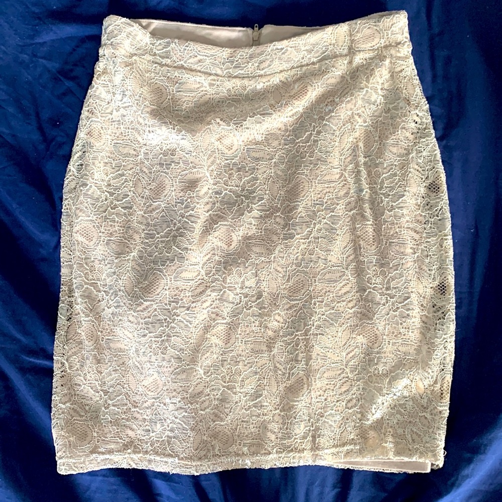 Knee length metallic silver laced skirt